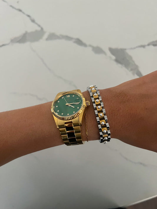 Two Tone Pearl Watch Band Bracelet