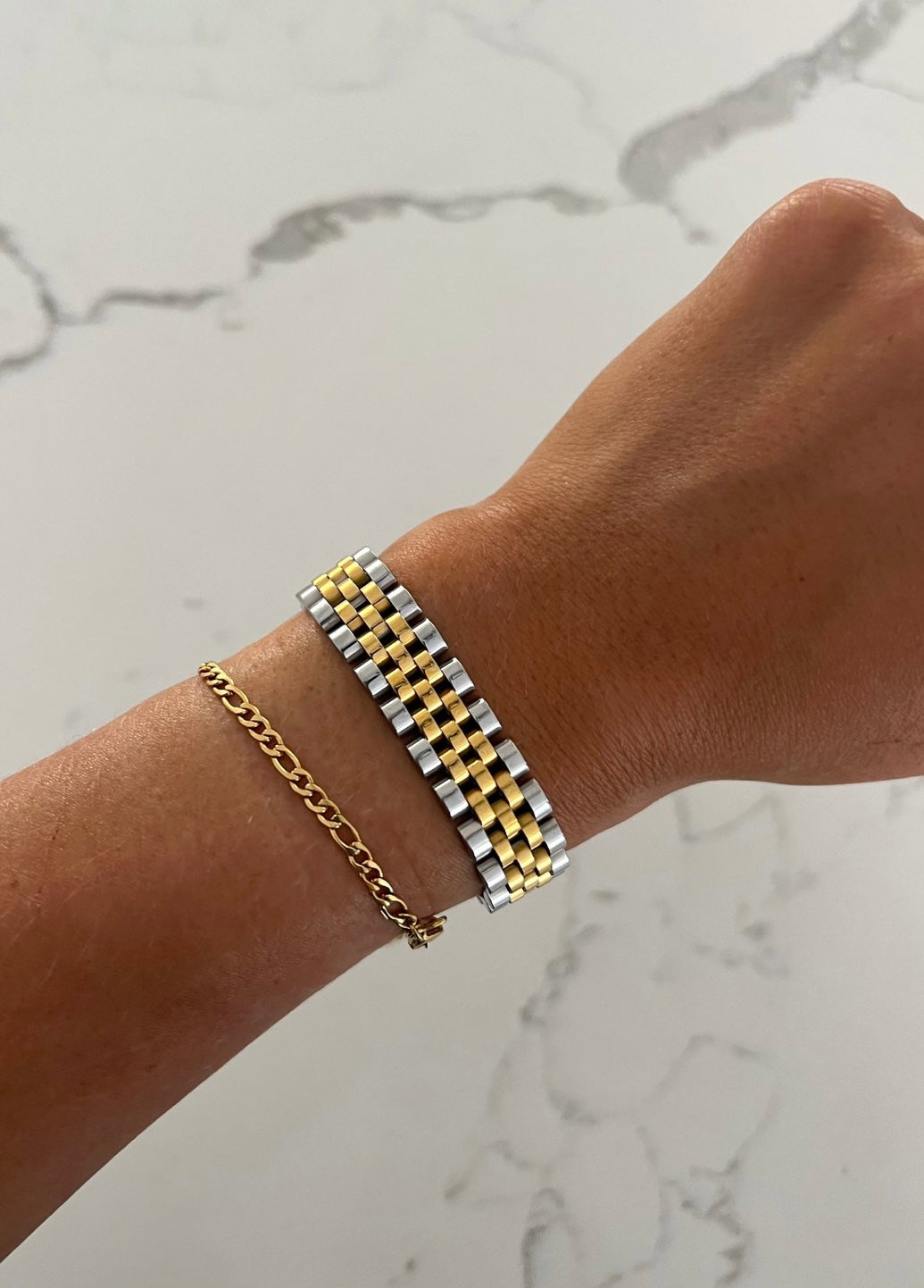 Thick Two Tone Watch Band Bracelet