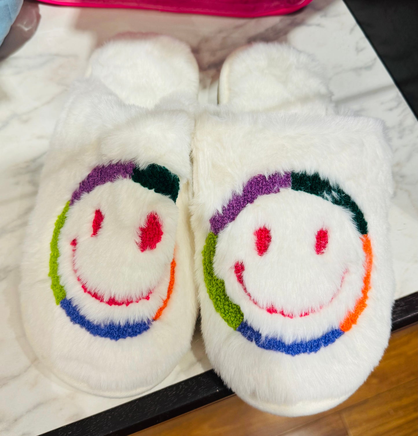 Fuzzy Smiley Slippers