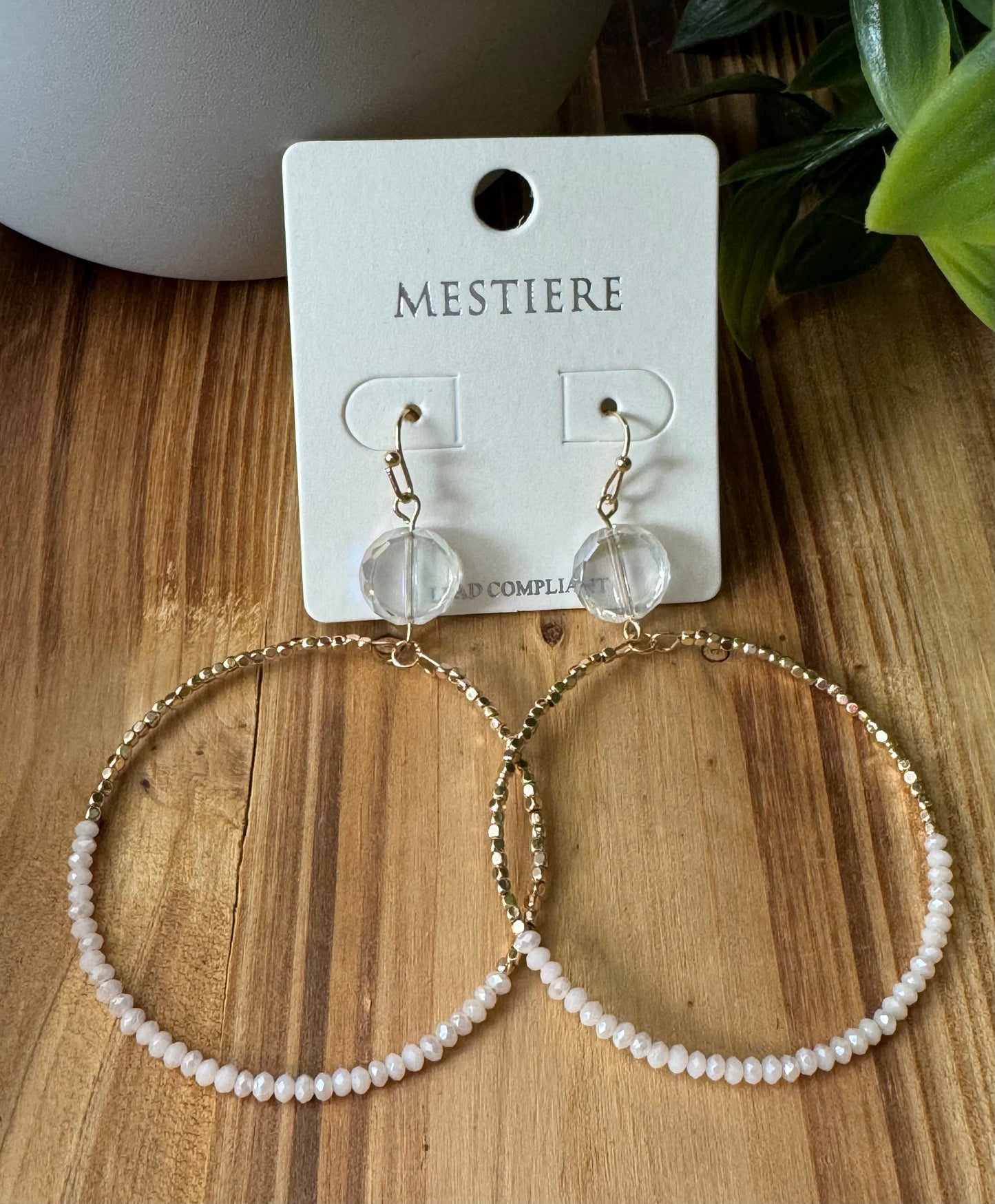 Summer White Beaded Hoop Dangles