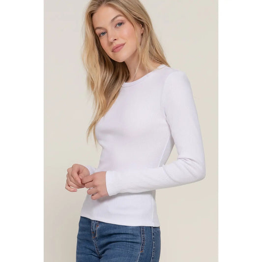 Long Sleeve Crew Neck Knit Rib Tee